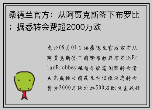 桑德兰官方:从阿贾克斯签下布罗比;据悉转会费超2000万欧 桑德兰官方:从阿贾克斯签下布罗比;据悉转会费超2000万欧